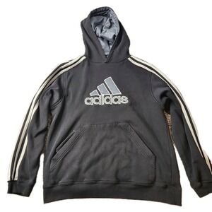Adidas Black 3 Stripe Kangaroo Pocket Pullover Hoodie Kids Youth Boys Sz M